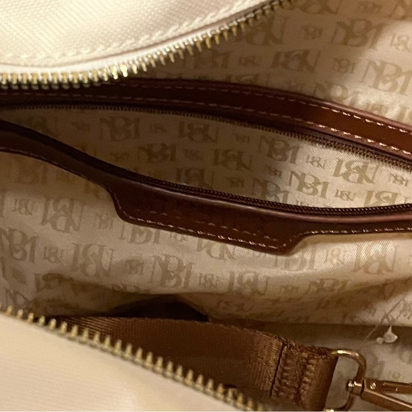 NWOT Badgley Mischka Barbara Tote Weekender Travel Bag White Canvas/Tan Leather - Picture 11 of 14